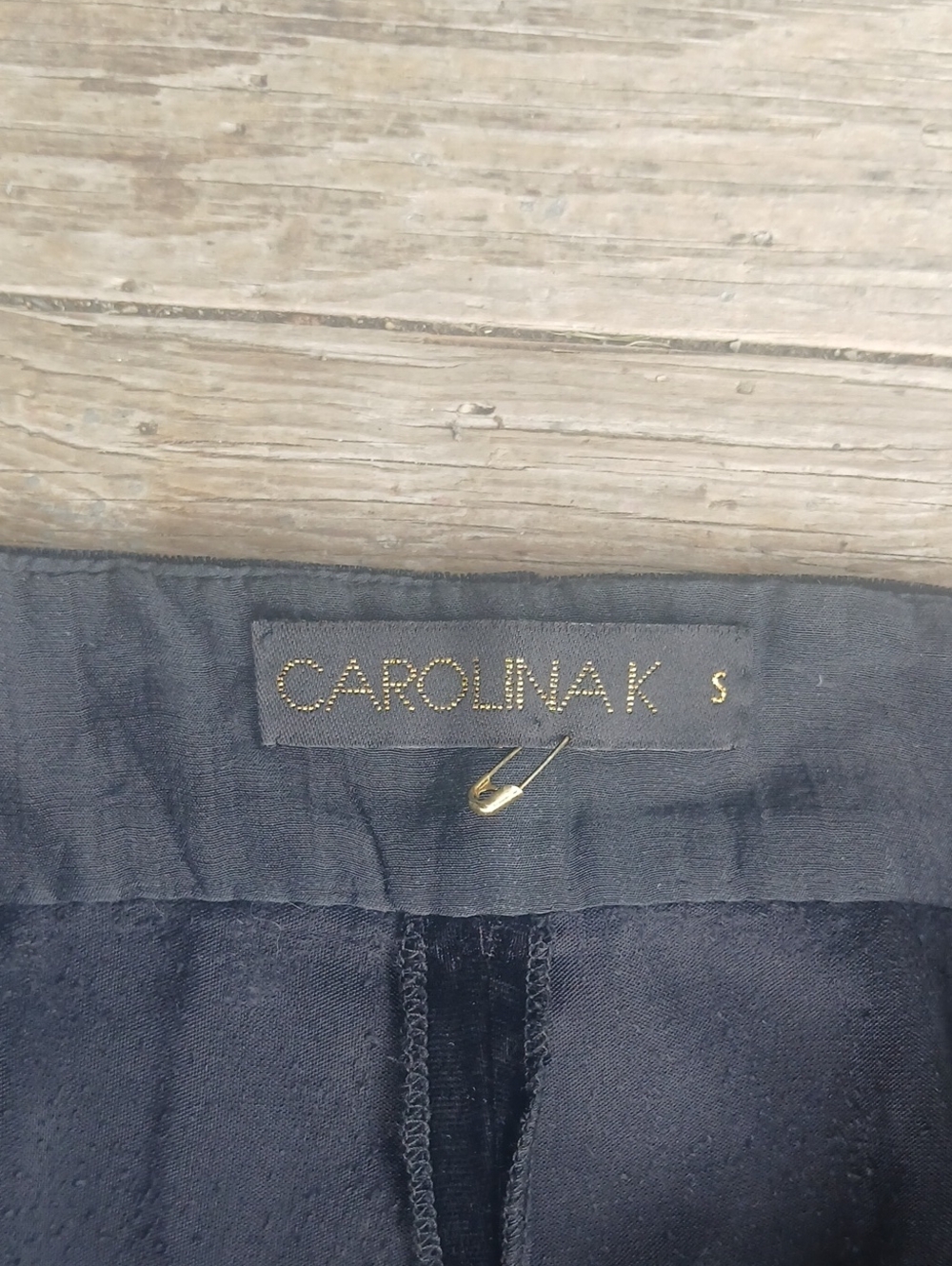 Carolina K Black Velvet High Rise Wide-Leg Pants with Gold Trim - Picture 6 of 7